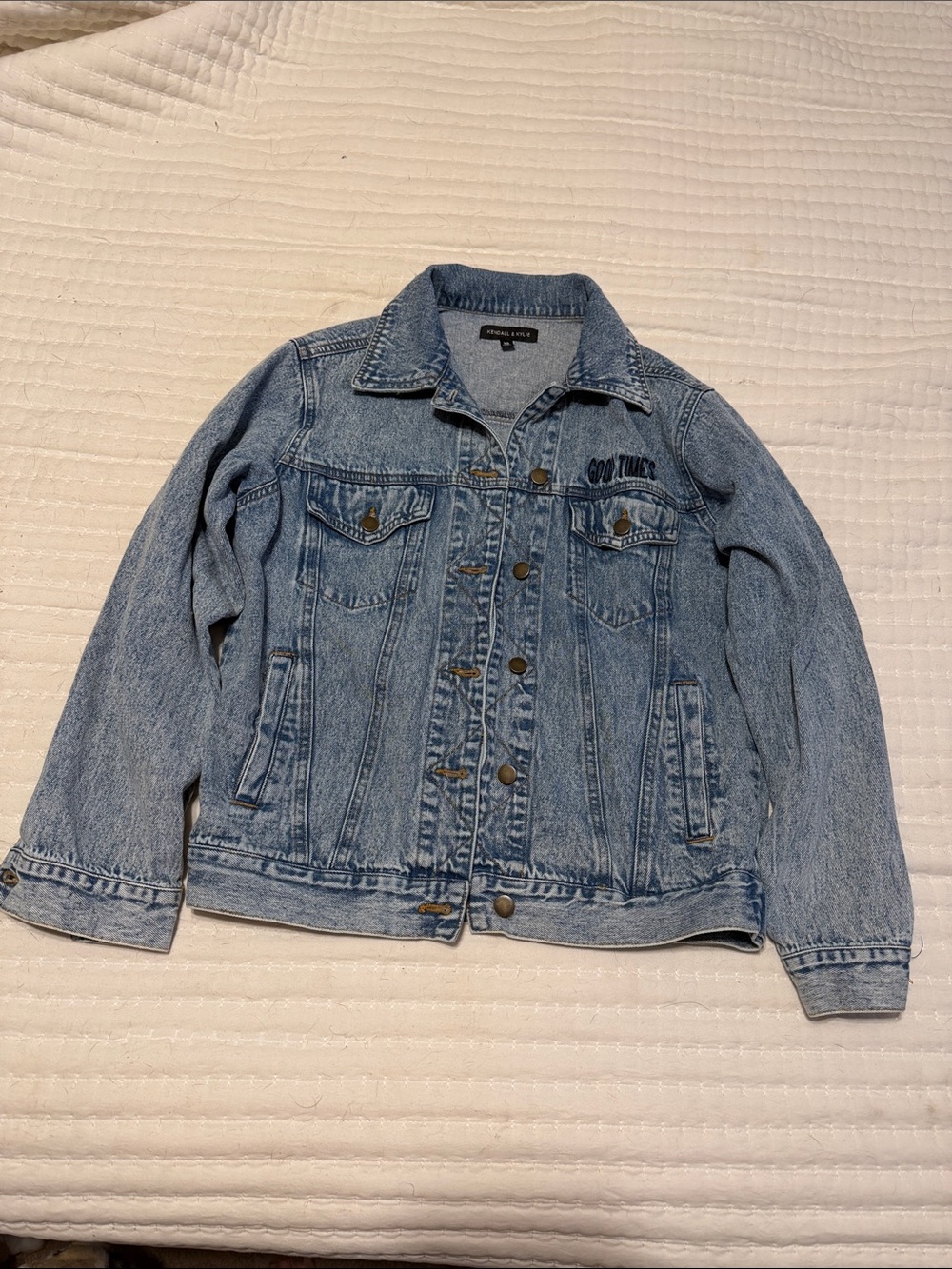 Kendall & Kylie Light Blue 'Good Times' Embroidered Denim Jacket